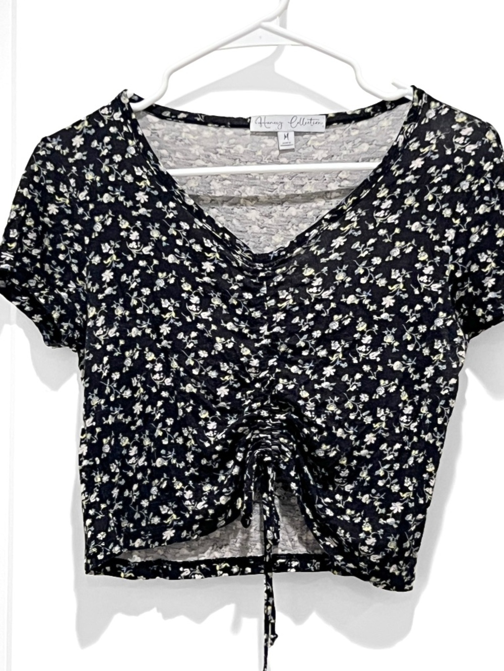 Coquette Ruched Floral Crop Top Boho Cinched front tie Cottagecore Soft Girl